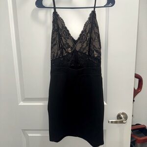 Fashion Nova Black Lace Chemise with Satin Finish